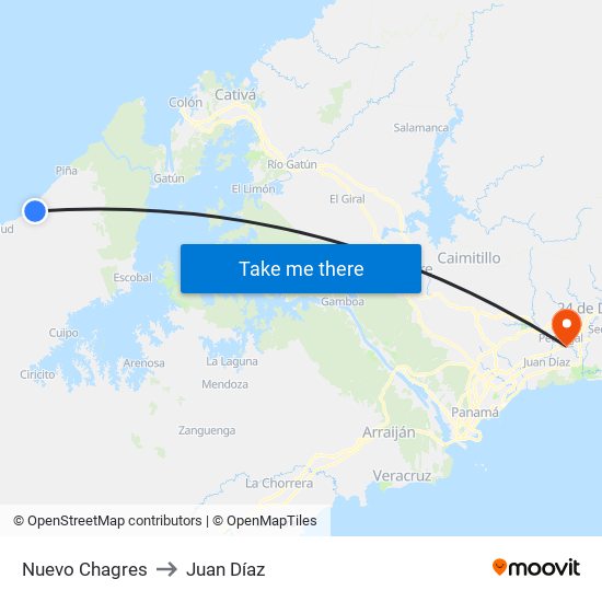 Nuevo Chagres to Juan Díaz map