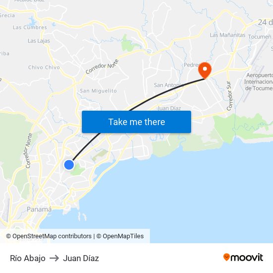 Río Abajo to Juan Díaz map