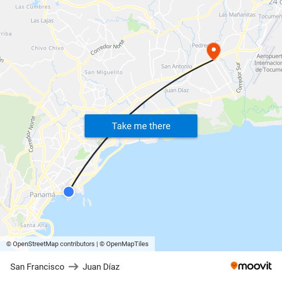 San Francisco to Juan Díaz map