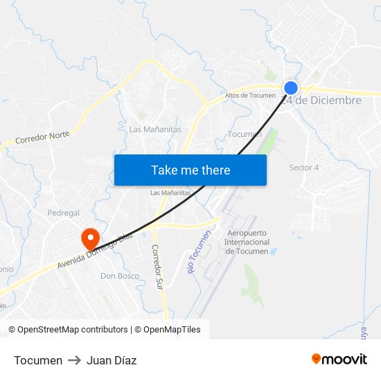 Tocumen to Juan Díaz map