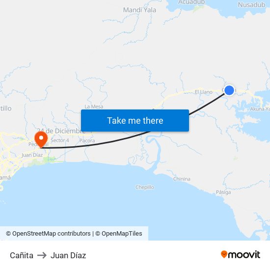 Cañita to Juan Díaz map