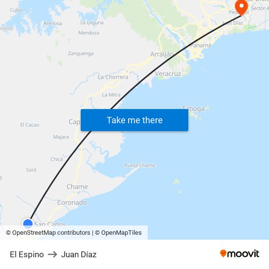 El Espino to Juan Díaz map