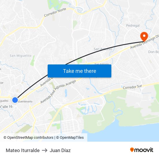 Mateo Iturralde to Juan Díaz map