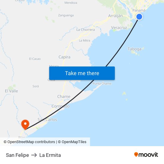 San Felipe to La Ermita map