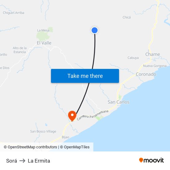 Sorá to La Ermita map