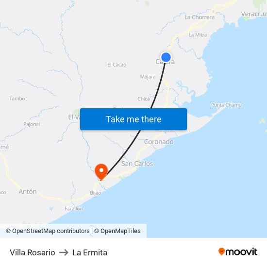 Villa Rosario to La Ermita map