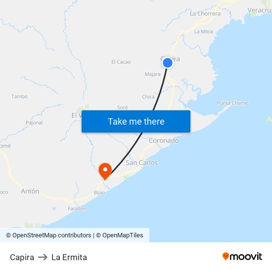 Capira to La Ermita map
