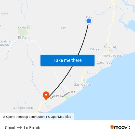 Chicá to La Ermita map