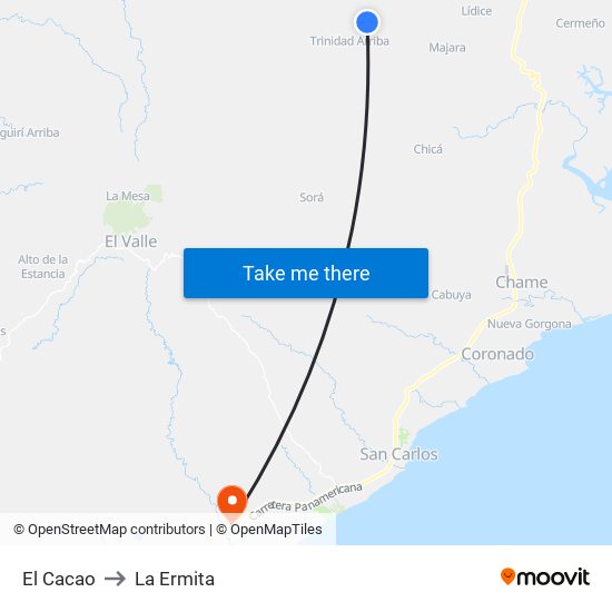 El Cacao to La Ermita map