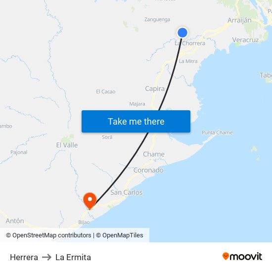 Herrera to La Ermita map