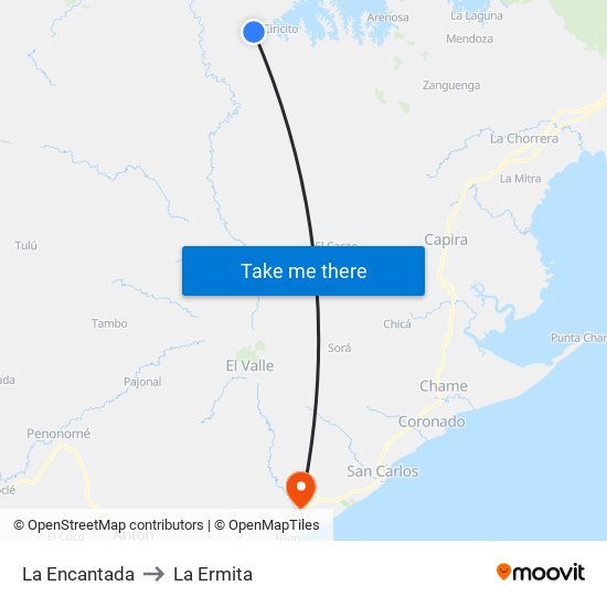 La Encantada to La Ermita map