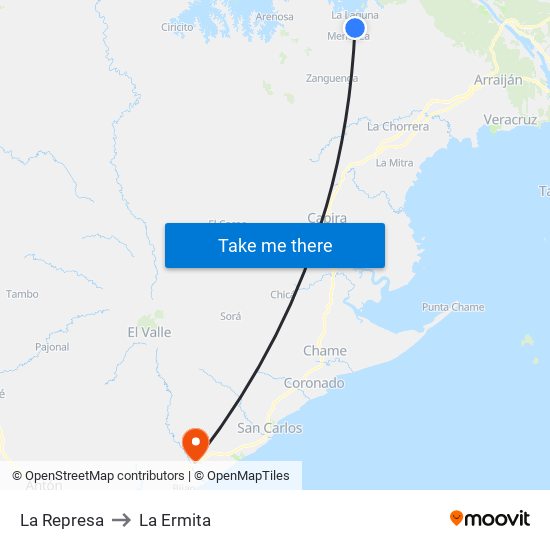 La Represa to La Ermita map