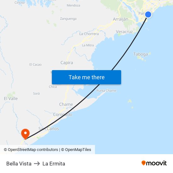 Bella Vista to La Ermita map