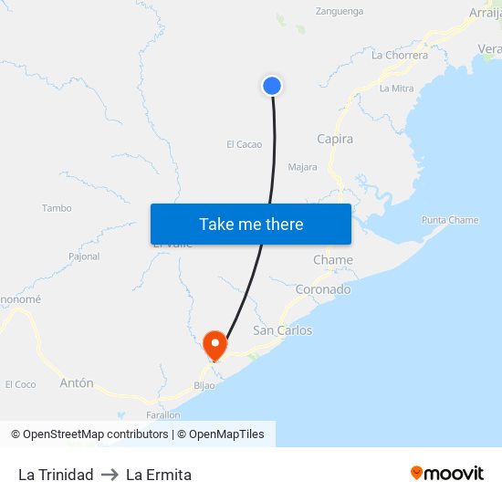 La Trinidad to La Ermita map