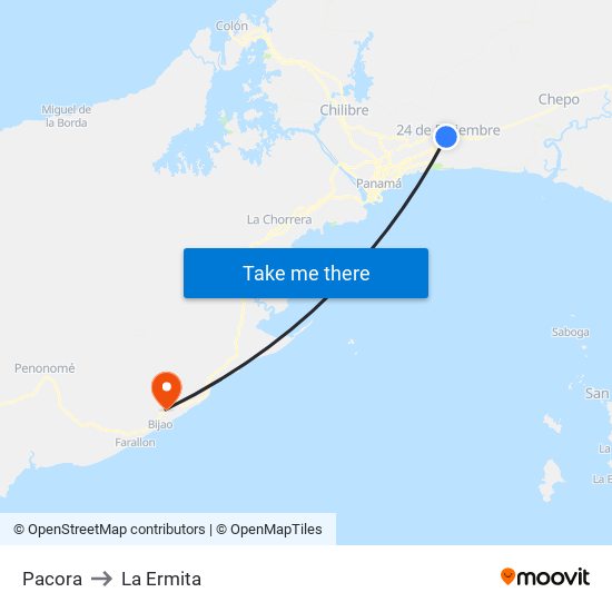 Pacora to La Ermita map