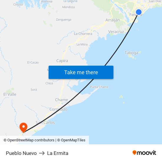 Pueblo Nuevo to La Ermita map