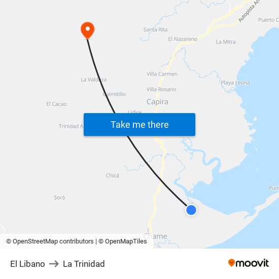 El Libano to La Trinidad map