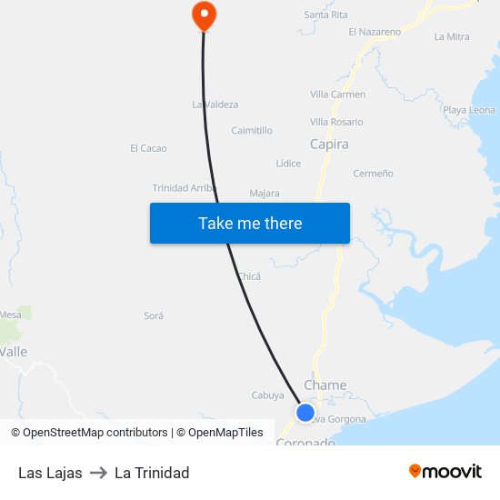 Las Lajas to La Trinidad map