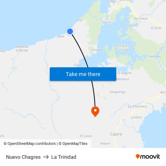 Nuevo Chagres to La Trinidad map