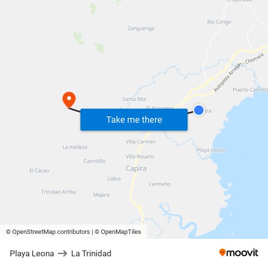 Playa Leona to La Trinidad map