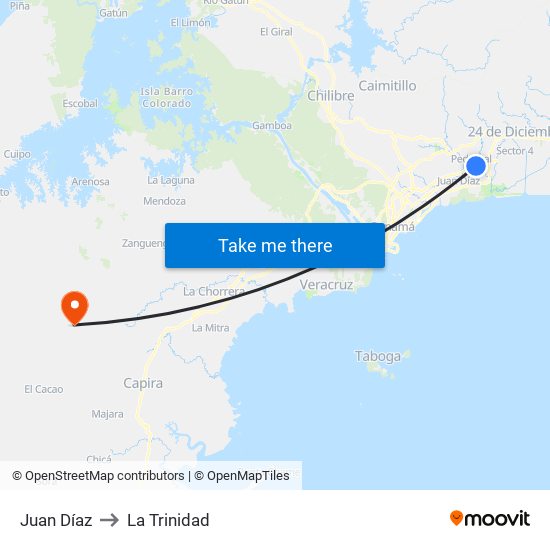 Juan Díaz to La Trinidad map