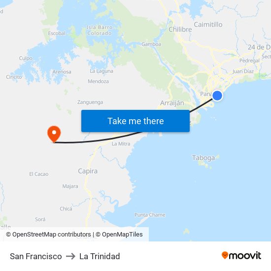 San Francisco to La Trinidad map