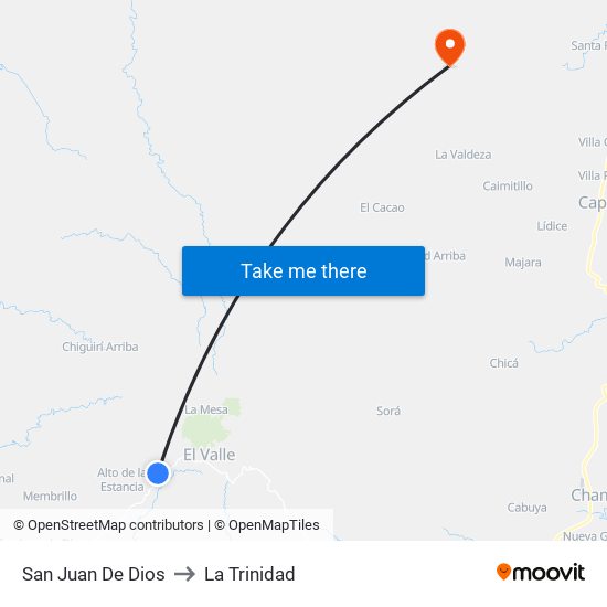 San Juan De Dios to La Trinidad map