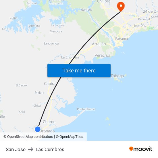 San José to Las Cumbres map