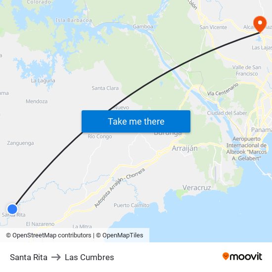 Santa Rita to Las Cumbres map