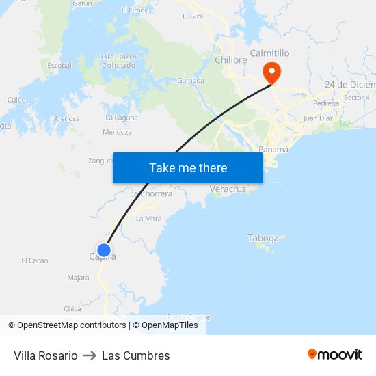 Villa Rosario to Las Cumbres map