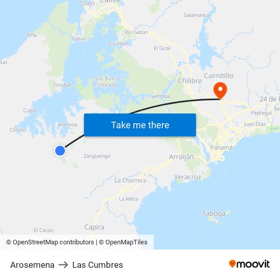 Arosemena to Las Cumbres map