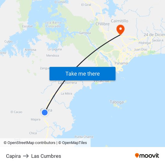 Capira to Las Cumbres map