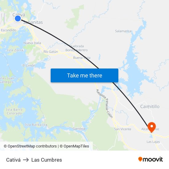 Cativá to Las Cumbres map