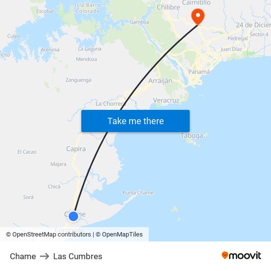 Chame to Las Cumbres map