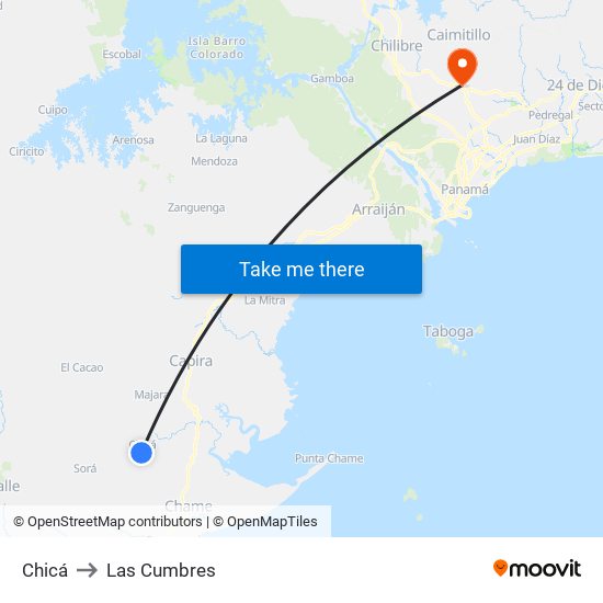 Chicá to Las Cumbres map