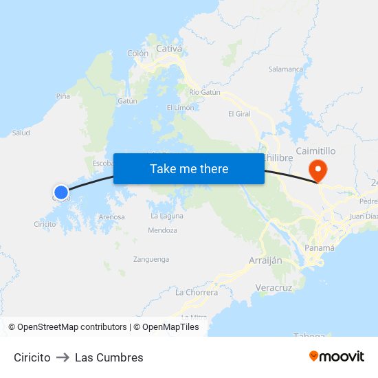 Ciricito to Las Cumbres map