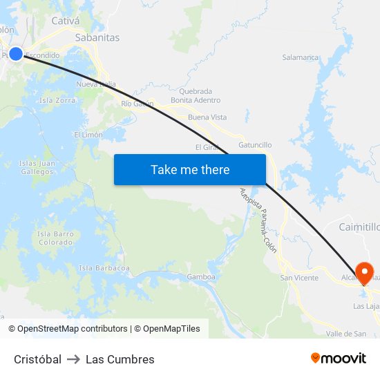 Cristóbal to Las Cumbres map
