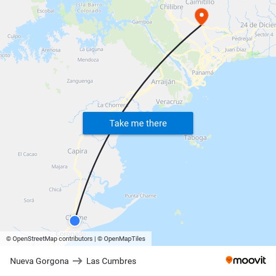 Nueva Gorgona to Las Cumbres map