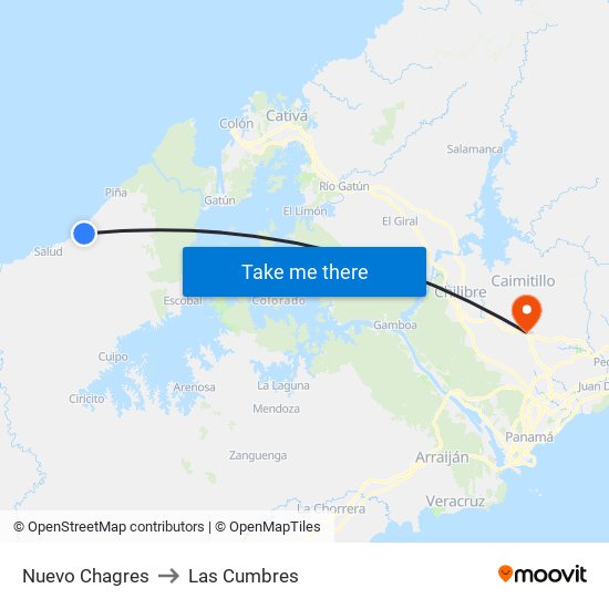 Nuevo Chagres to Las Cumbres map