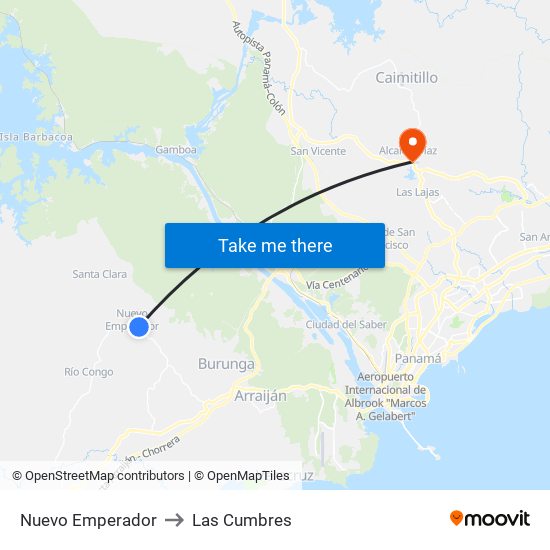 Nuevo Emperador to Las Cumbres map
