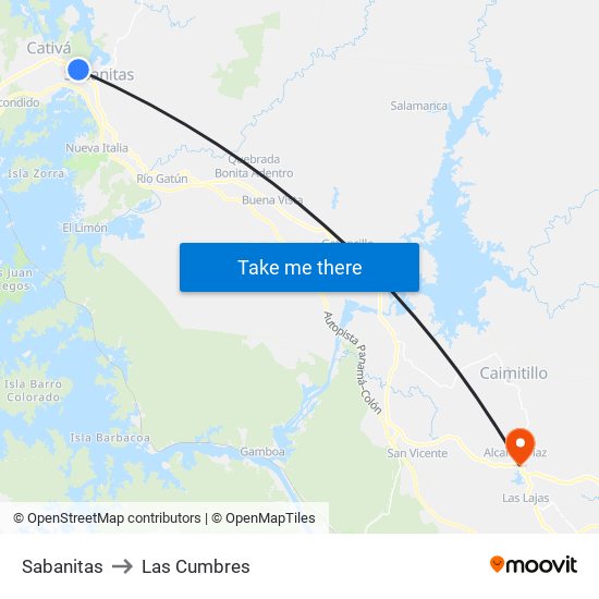 Sabanitas to Las Cumbres map