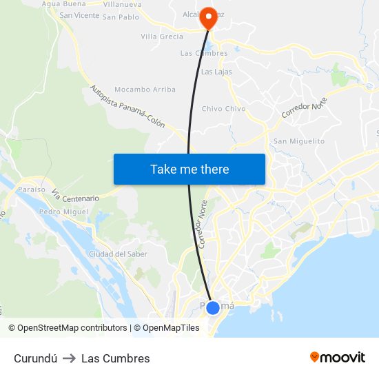 Curundú to Las Cumbres map