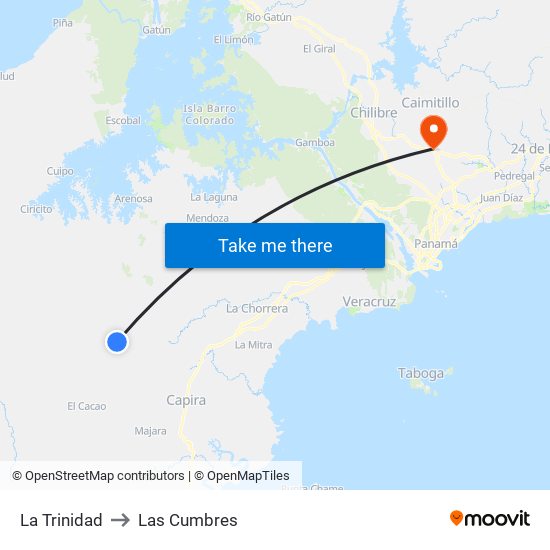 La Trinidad to Las Cumbres map