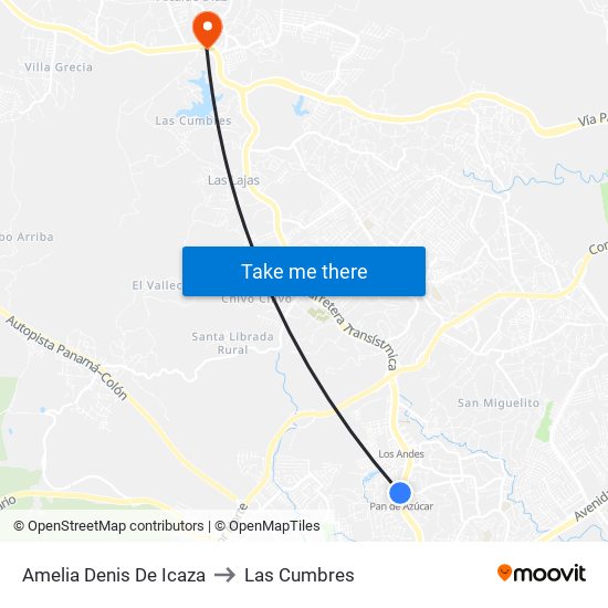 Amelia Denis De Icaza to Las Cumbres map