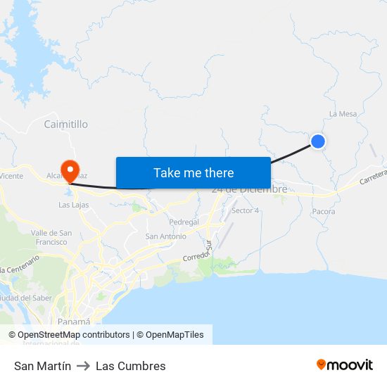 San Martín to Las Cumbres map