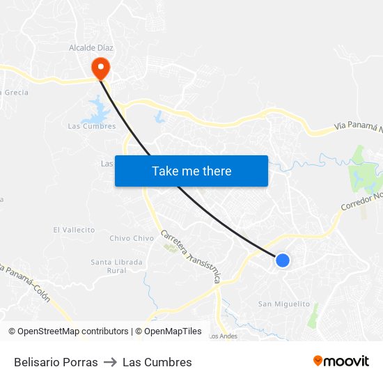 Belisario Porras to Las Cumbres map