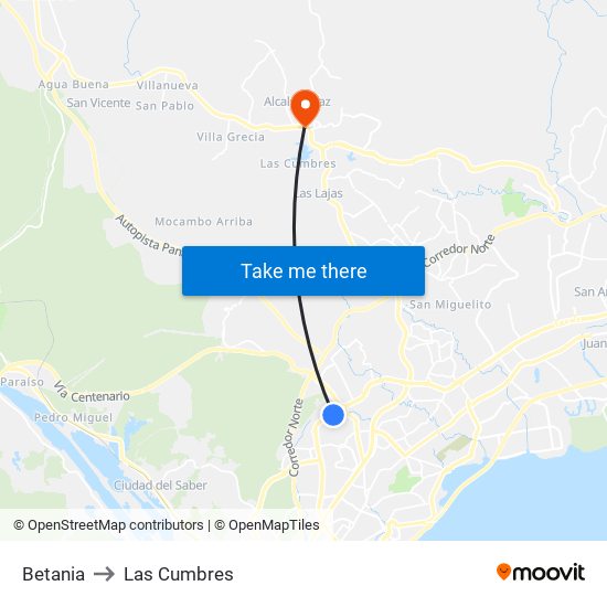 Betania to Las Cumbres map