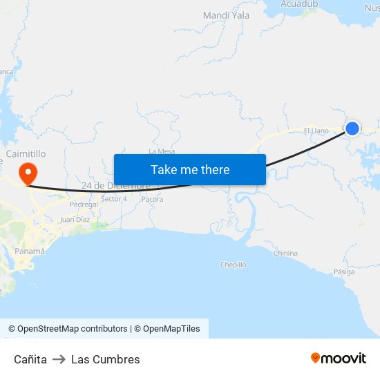 Cañita to Las Cumbres map
