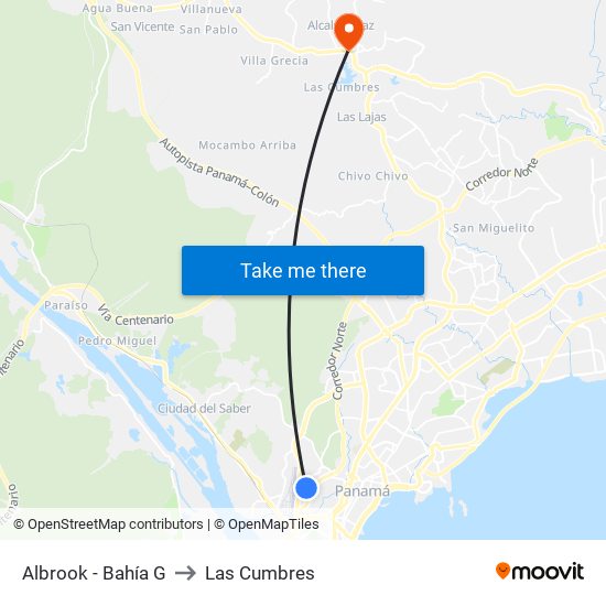 Albrook - Bahía G to Las Cumbres map