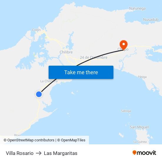 Villa Rosario to Las Margaritas map